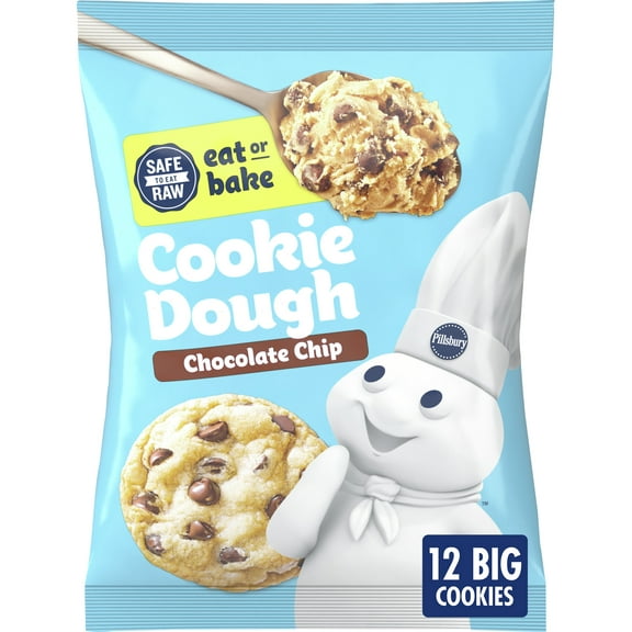 Pillsbury Ready To Bake Refrigerated Chocolate Chip Cookie Dough, 16 oz, 12 Big Cookies