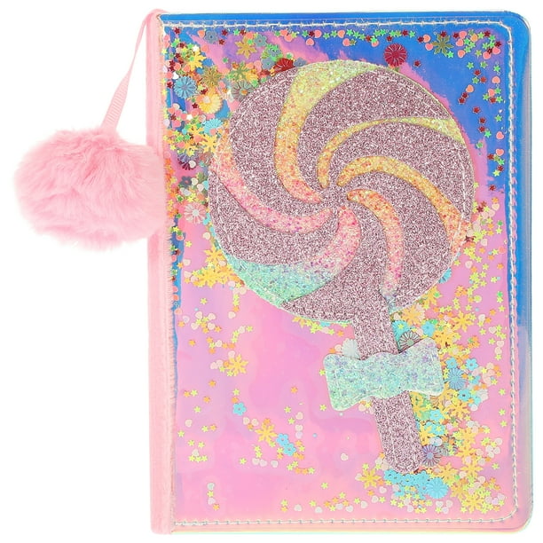 Cuaderno con purpurina, Bloc de notas esponjoso, cuaderno de escritura de dibujos animados, álbum de recortes con patrón de piruleta encantador