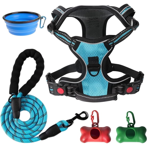 SYEENIFY No Pull Dog Harness, Adjustable Soft Padded Dog Vest, Medium Large Dog Harness with 5FT Dog Leash,Reflective No-Choke Pet Oxford Vest with Easy Control Handle Blue xl new