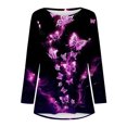 thumbnail image 3 of Betiyuaoe T-Shirts pour Femmes Hauts Décontractés Amples Confortables Imprimé Col Rond Manches Longues T-Shirt Haut, 3 of 5