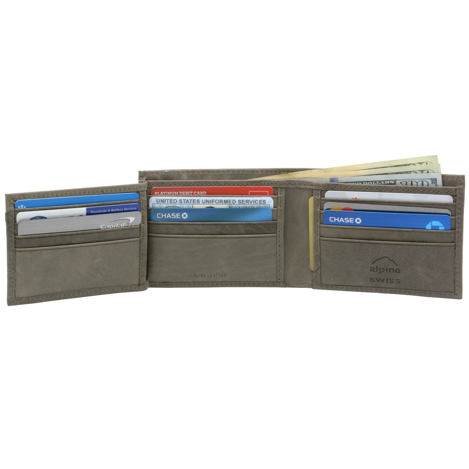Alpine Swiss Mens Wallet Real Leather Bifold Trifold Hybrid Foldout ID Card Case - image 3 of 4