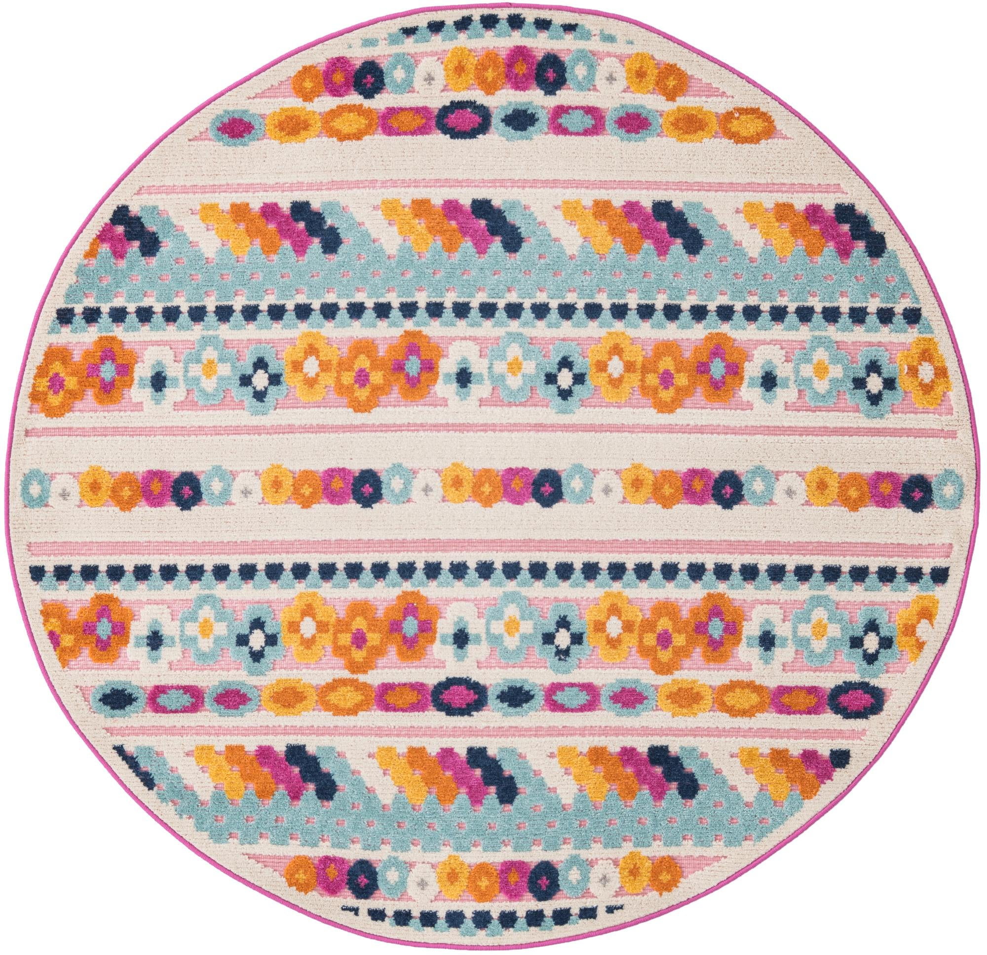 Aruba Outdoor Collection Rug 5 Ft Round Pink LowPile Rug Perfect For Any Outdoor