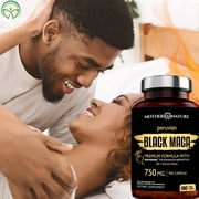Black Maca Capsules 750mg, Organic Maca Root Supplement for Energy & Stamina, 180 Count