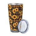 thumbnail image 2 of Daiia Brown Blue Plaid Sunflower Printed 20oz Insulated Coffee Cup with Straw Topper, Fully Spill Proof Travel Coffee Mug, Stainless Steel Tumbler for Work Home Outdoor Car-Straw Three-piece Set, 2 of 8