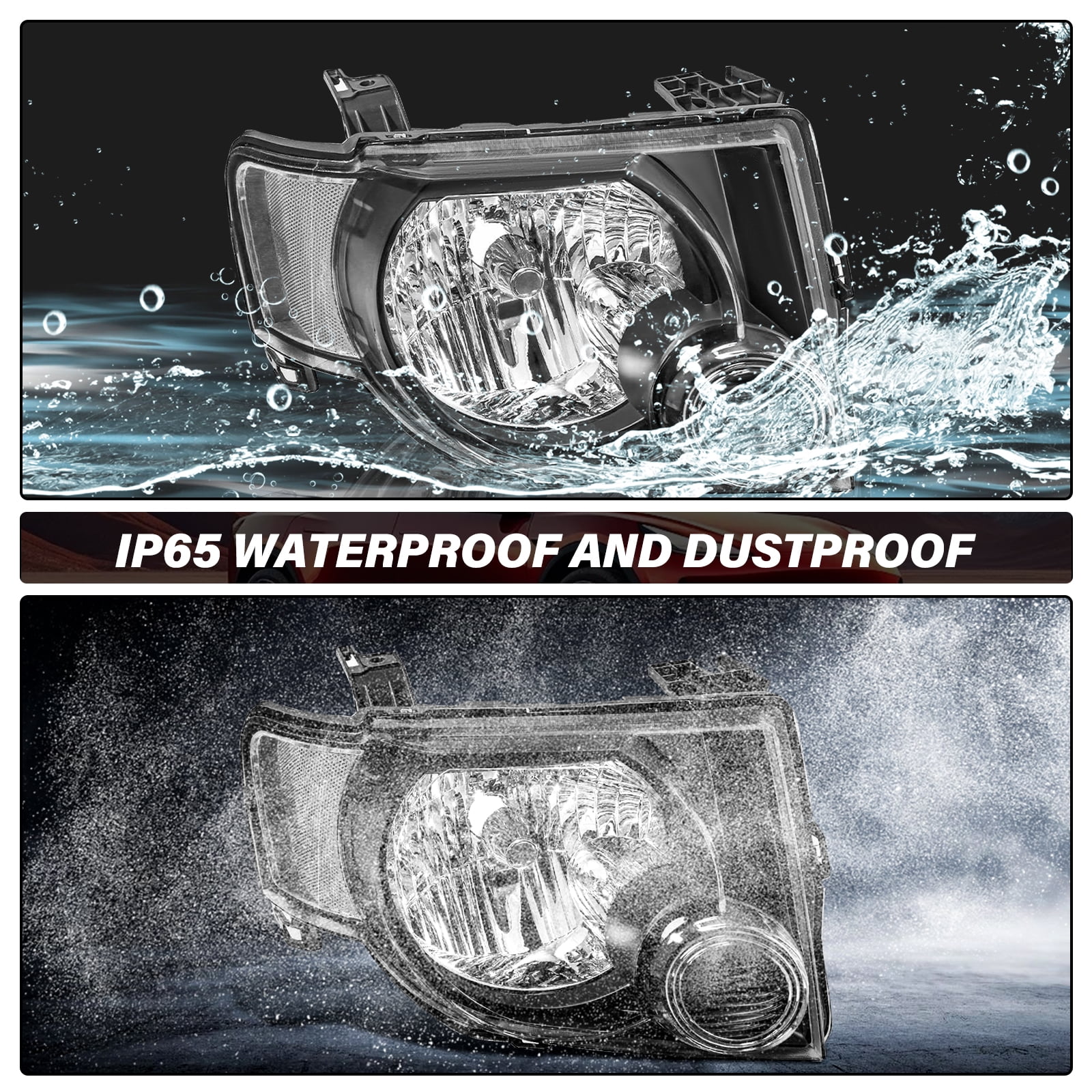 For 2008 2009 2010 2011 2012 Ford Escape SUV Black Headlights Headlamps Pair