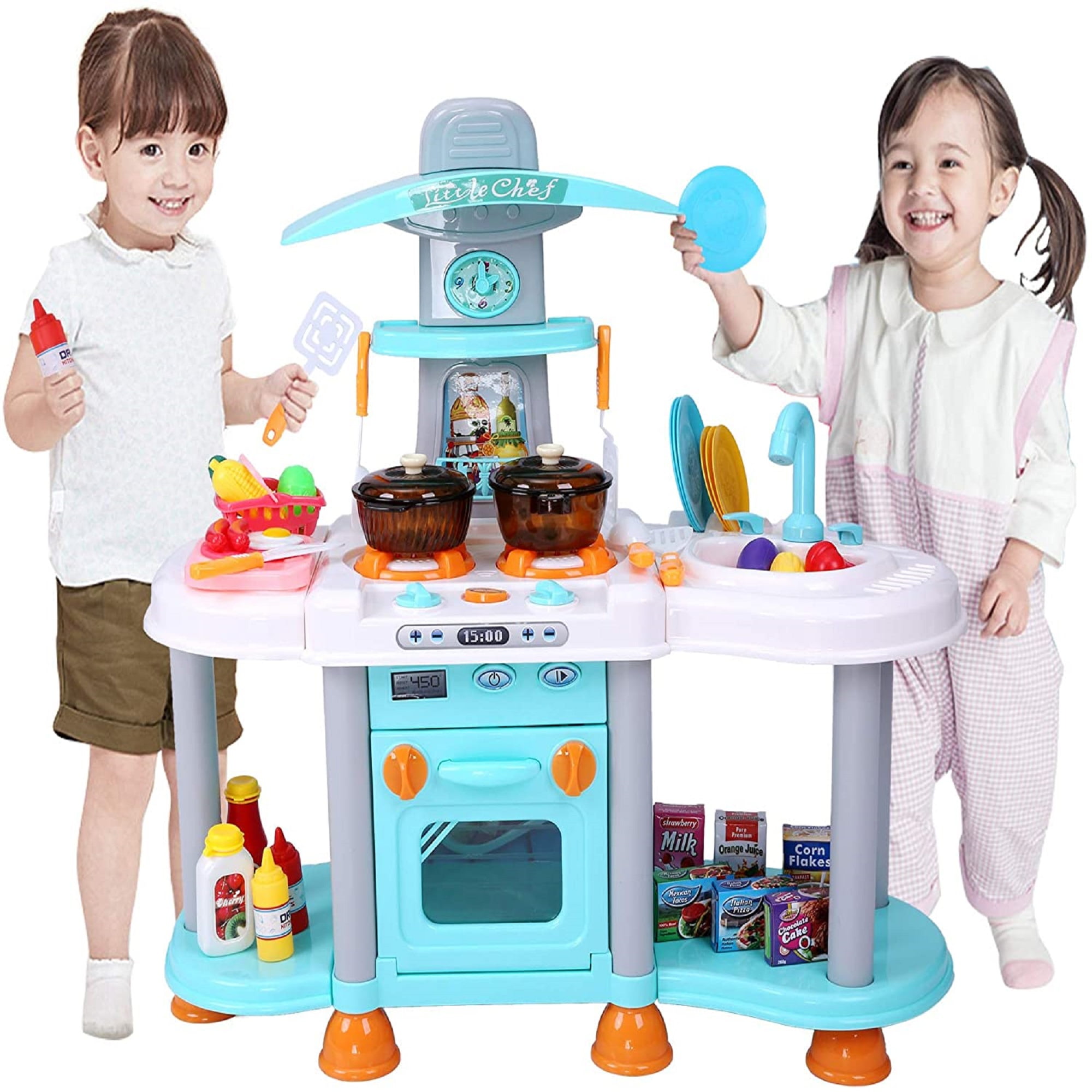 Kids Kitchen Playset Cooking Toys Wooden Pretend Play Cook Food Toy Set White 
