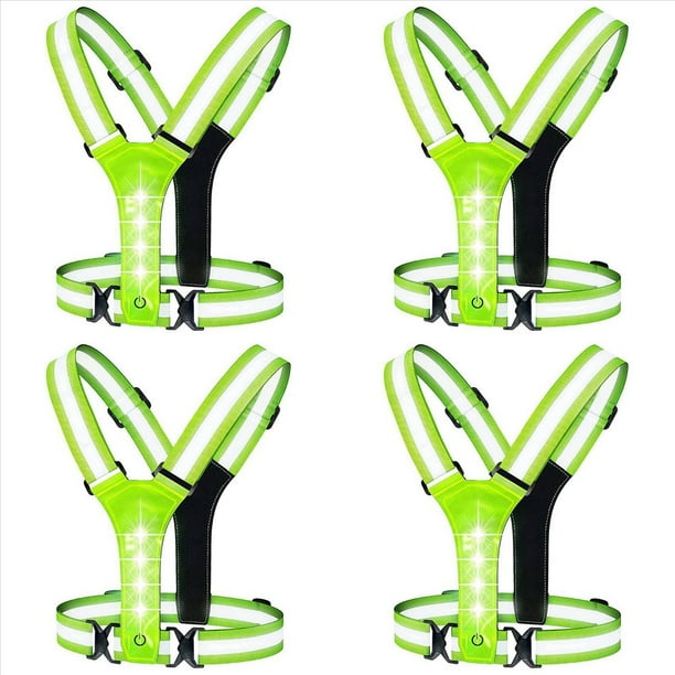 4X Chaleco Reflectante LED para Correr, Equipo de Seguridad para Correr EláStico Ajustable Chaleco con Luz LED para Correr, Caminar, Andar en Bicicleta