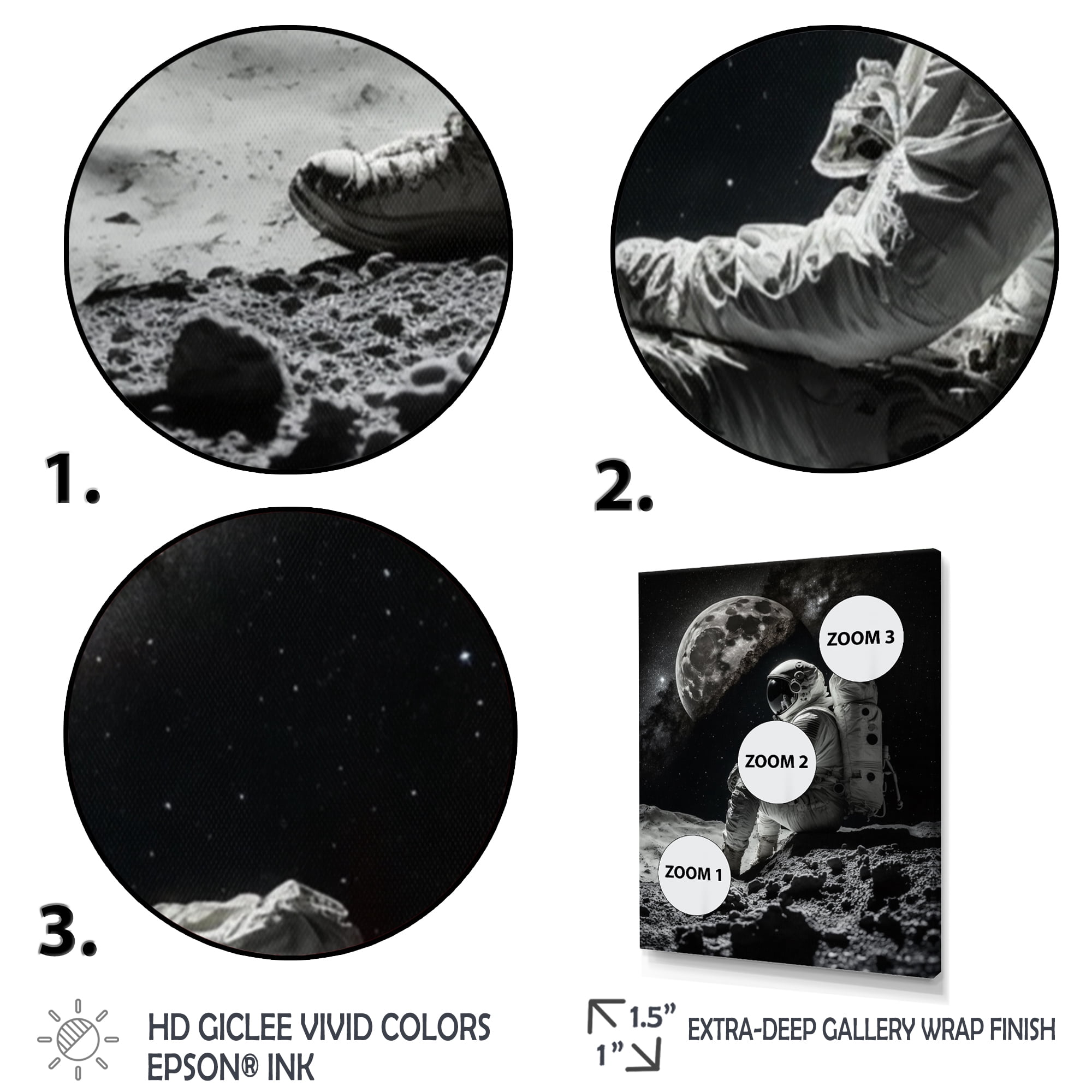 Designart Spaceman On The Moon IV Canvas Wall Art