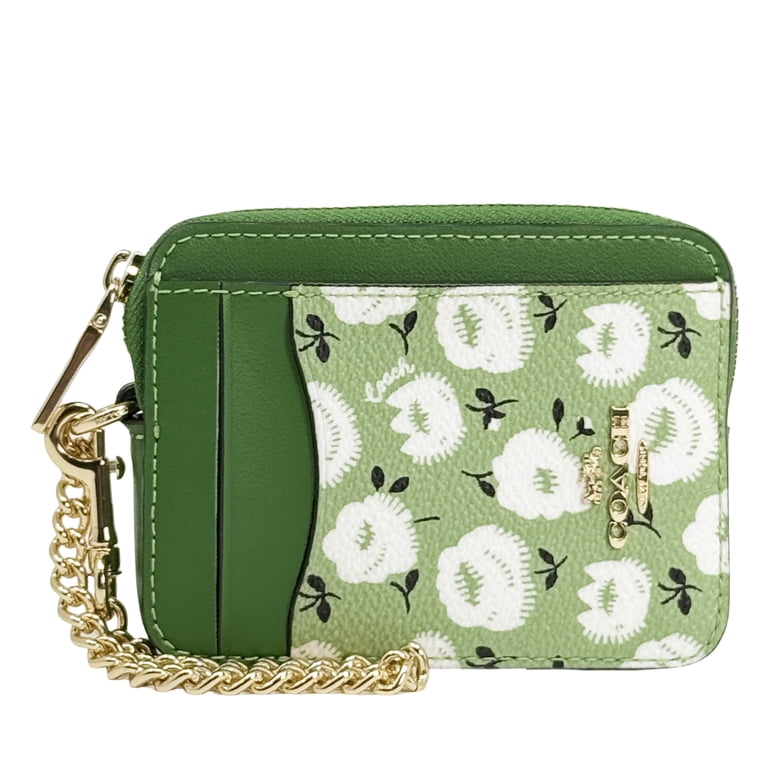 Coach Women's Small Zip Card Case with Floral Print (Green Multi