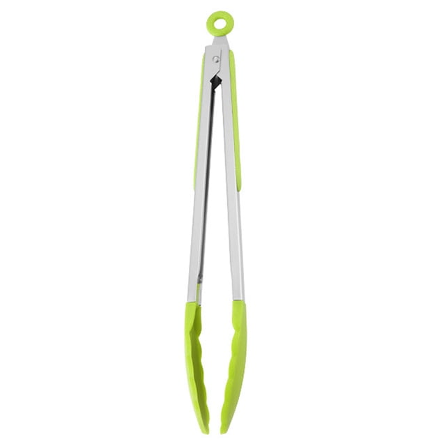 Pinzas de cocina, pinzas de barbacoa de acero inoxidable de primera calidad con cierre y puntas de silicona, pinzas antideslizantes para alimentos para barbacoa, verde