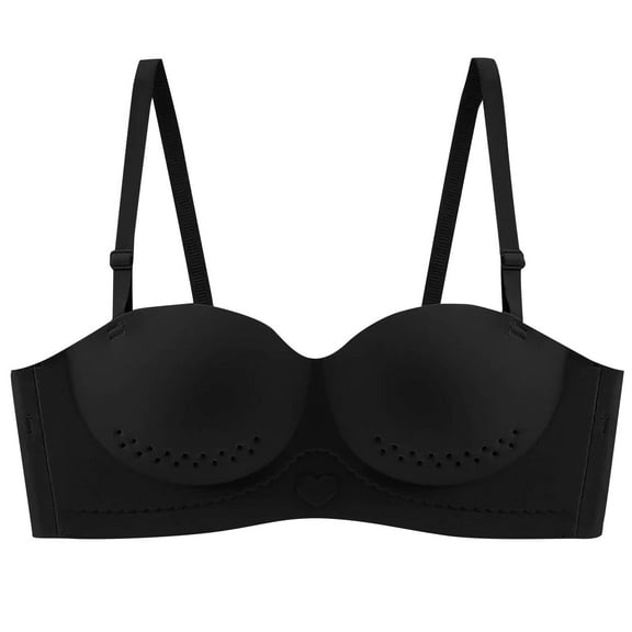 Crunowin Women's Solid Color Bra with Detachable Strap, Strapless Back Buckle Breathable and Comfortable No Underwire Underwear Bra Black XL