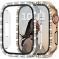thumbnail image 1 of 2 Pack Bling Case with Tempered Glass Screen Protector for Apple Watch SE 2 Series 6/5/4 SE 44mm, All Round Full Protection Hard PC Cover Bumper for iWatch Accessories, Rosegold+Clear, 1 of 5