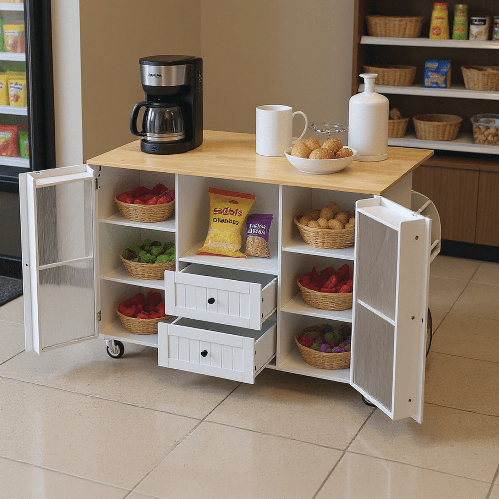 Homy Casa Multi-Purpose Rolling Utility Cart with Drawers, Adjustable Shelves, and Towel Rack