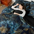 thumbnail image 4 of Homewish Retro Flowers 7 Pieces Bedding Comforter Set for Female Men Teens,Exotic Style Full Bedding Set Lightweight,Blue Golden Fitted Sheet Flat Sheet,Luxury Bedroom Decor,Reversible, 4 of 8