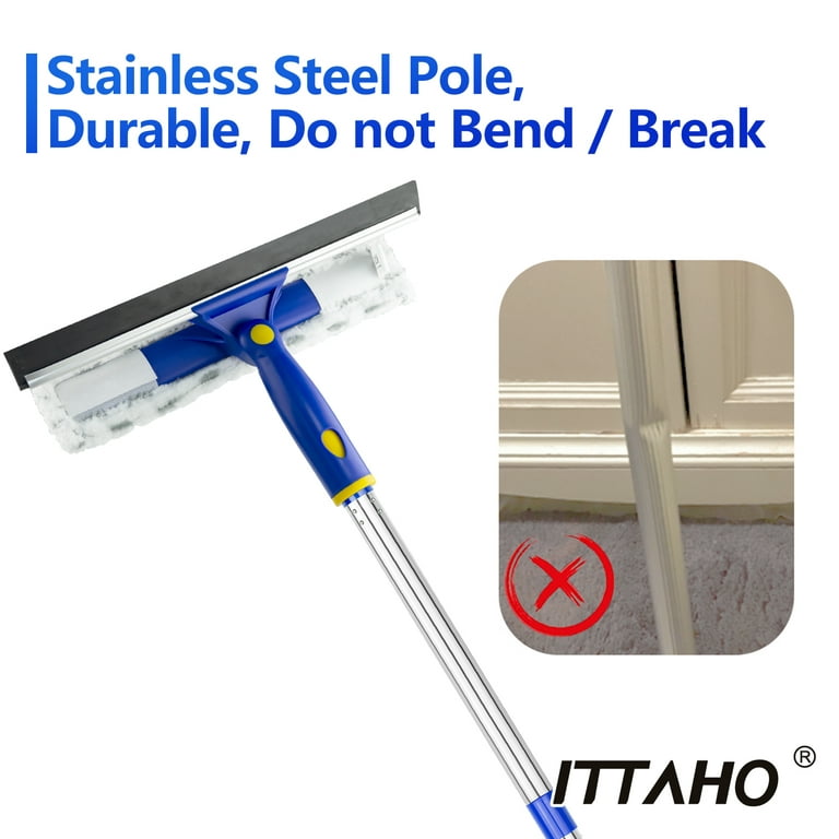 ITTAHO Swivel Window Cleaning Tool, 2-in-1 Window Squeegee Cleaner with 53  Long Handle 