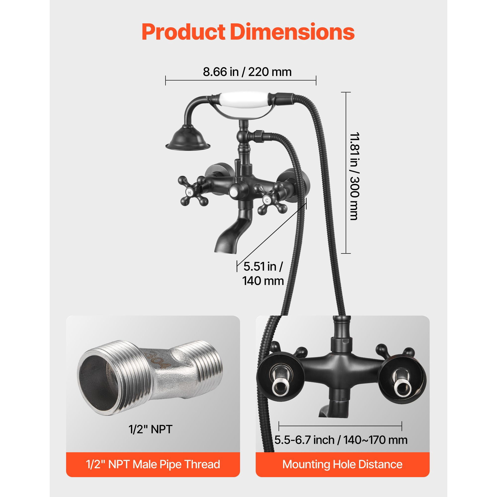 Clawfoot Tub Faucet with Handheld Shower Oil-Rubbed Bronze for Bathroom Bathtub