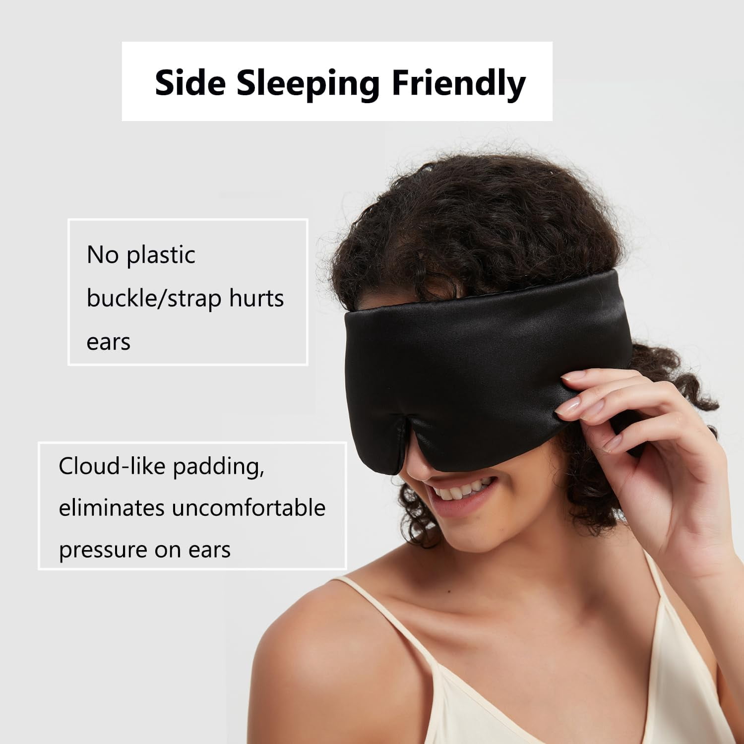 Wraparound Style  Silk Eye Mask, Wide Headband and Large Coverage Sleeping Mask for Full Blackout and Sound-muffling, Black