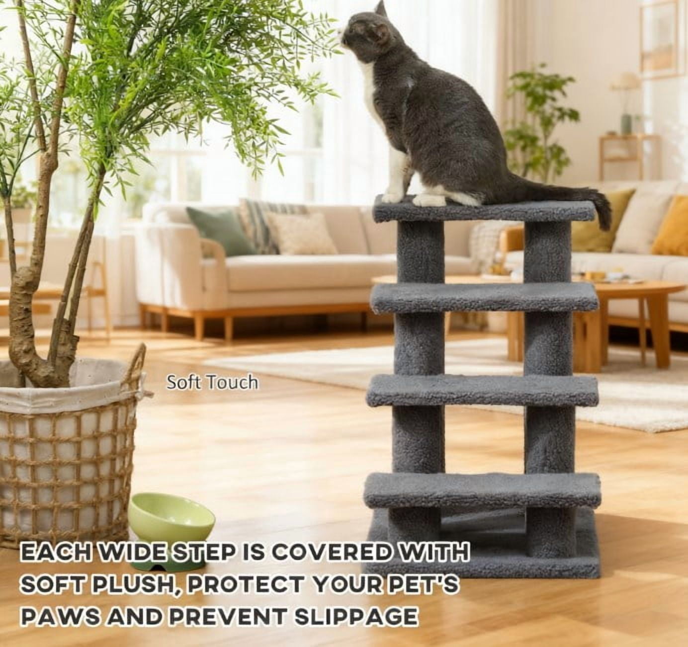 Zephypaws Multi-Step Pet Stairs for High Beds & Sofas,Gray,4-Step,with Cat Scratching Post Gray