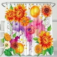 thumbnail image 1 of Vibrant Watercolor Shower Curtain with Sunflowers & Dripping - Summer Decor, 1 of 4
