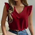 thumbnail image 6 of YigeTops Women's Plaid Trim V Neck Blouse Sleeveless Loose Tank Tops Casual Summer Tunic Tops Red S, 6 of 6