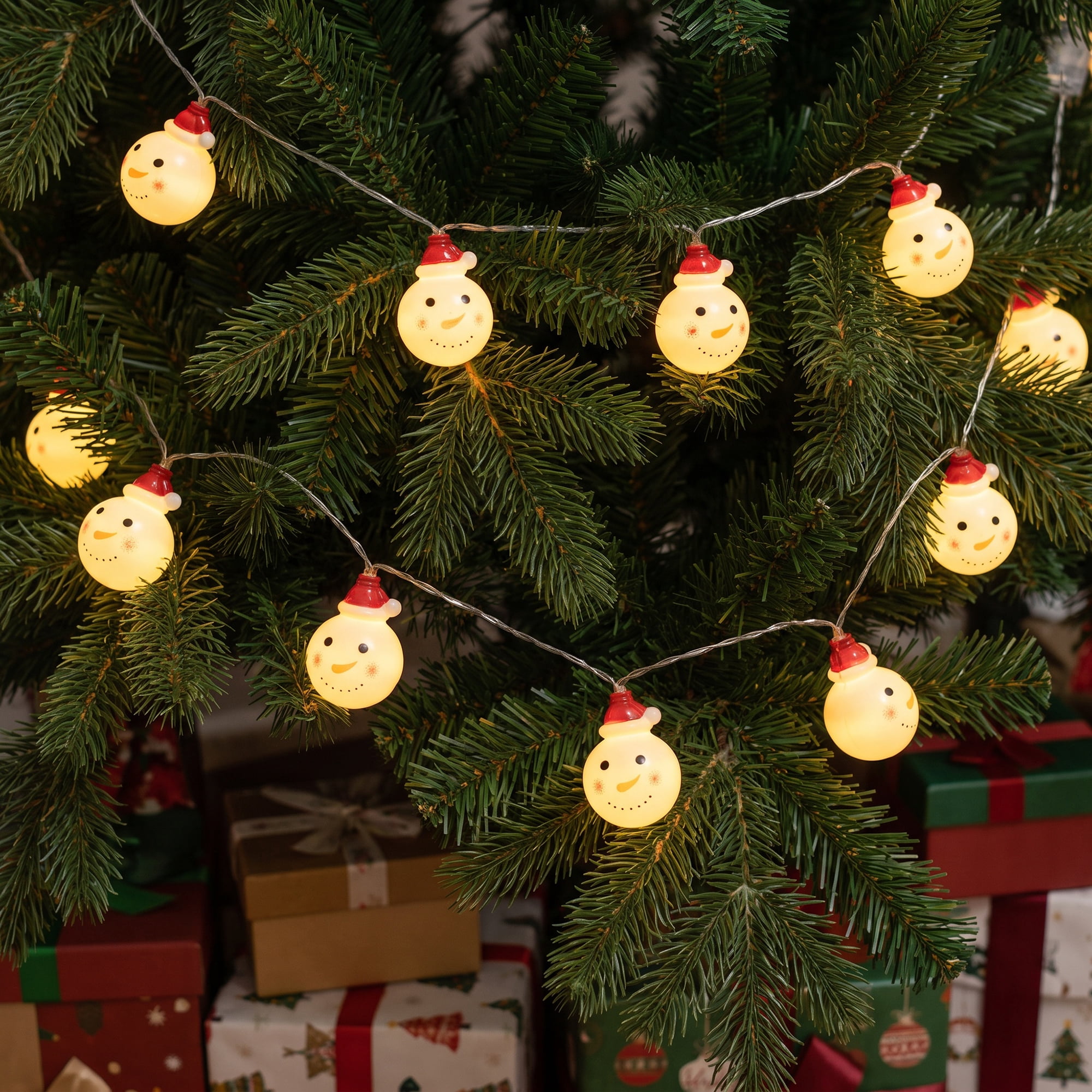 Unique Bargains Fairy Garlands Yuletide Noel Decor Lamps 4.9 ft Snowman Battery Operated