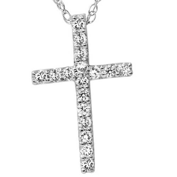 1/10ct Diamond Cross Pendant 10K White Gold 1/2" Tall