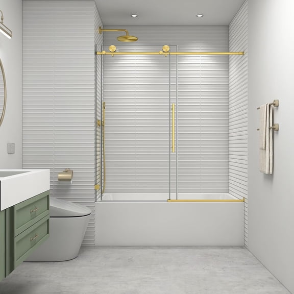 55"-60"W x 63"H Frameless Soft Close Tub Sliding Shower Door, 5/16" Glass, Brushed Nickel
