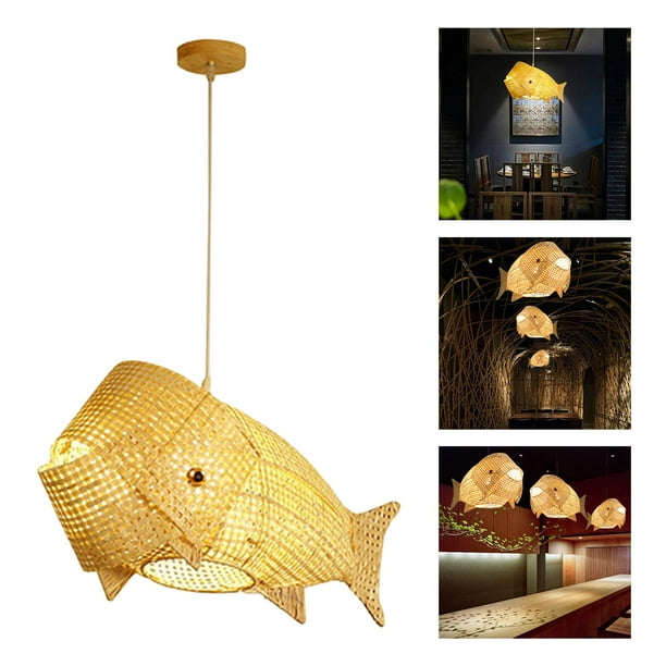 Bamboo Fish Shaped Lantern Pendant Lighting Shades Weaving Natural