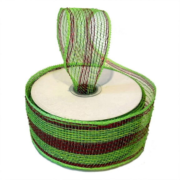 Christmas Wreath Maker Deco Mesh - 2-1/2" X 20 Yards, Red and Metallic Emerald Green Stripes Ribbon Roll, Swag, Tree Topper, Bows, Gifts, Garlands, Presents, Boxing Day