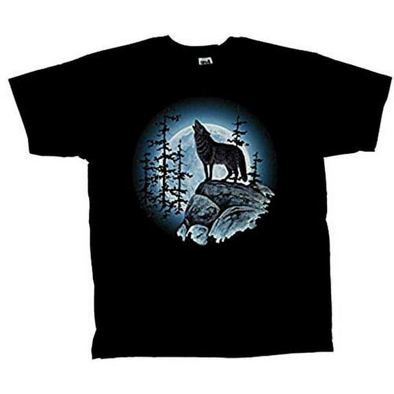 Wolf Moon Short Sleeve T-shirt,Wolf Howling at Moon-Black-XXL
