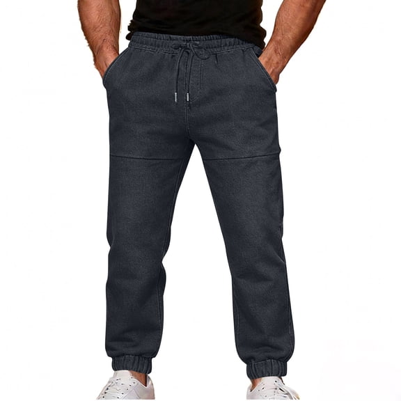Joggers for Men Elastic Waist Drawstring Pockets Jean Sweatpants Stretch Jogger Pants Cuffed Ankle Casual Daily Work Outdoor Outfits Wear
