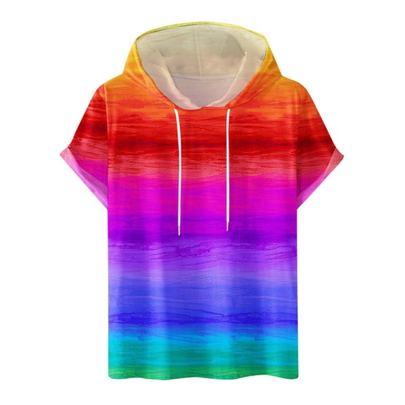 Penkiiy Unisex Colorful Rainbow Graphic Hoodies 3D Print Short Sleeves Cool Sweatshirt Cool Design with Pocket for Men and Women L Purple