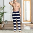 thumbnail image 6 of Lsque Navy Blue And White Stripes Print Men's Pajama Pants, Lounge Pant - Comfortable Home Wear,Elastic Waistband, Stylish Design-Large, 6 of 9