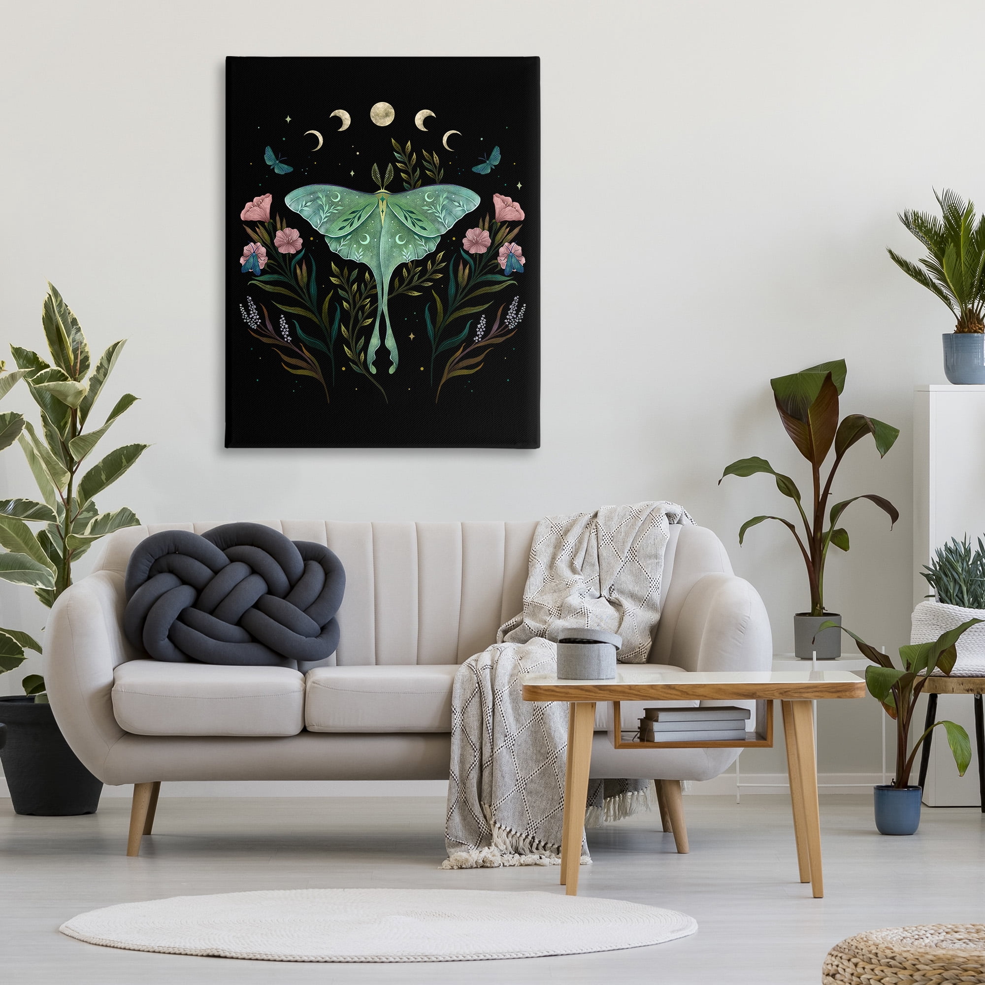 Stupell Industries Luna Moth with Florals Animals & Insects Painting Gallery Wrapped Canvas Art Print Wall Art, 36 x 48