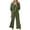 Army Green, variant on Brilliant Two Piece Sets Women Clothing With Pockets Fall Outfits for Women Women's Solid Color Three-Quarter Sleeve Collar Cropped Top Casual Long Pants Suit Set Brown XXL