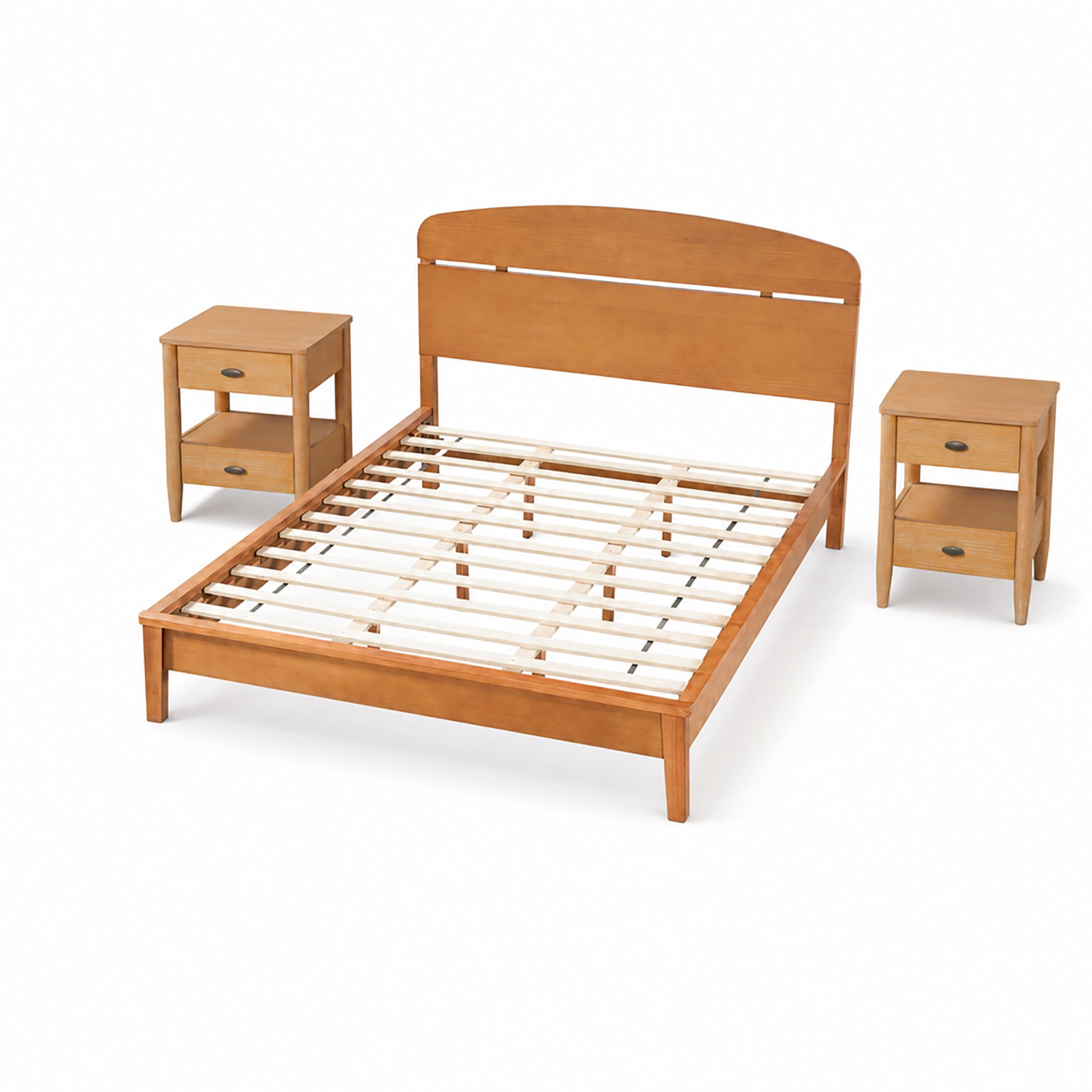 Christopher Knight Home Queen Platform Bedroom Set, Curved Headboard Bed with 2 Nightstands, Light Brown+Natural