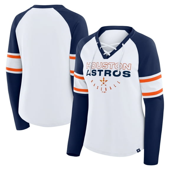 Women's Fanatics White/Navy Houston Astros Blitz Package Raglan Lace-Up V-Neck Long Sleeve T-Shirt