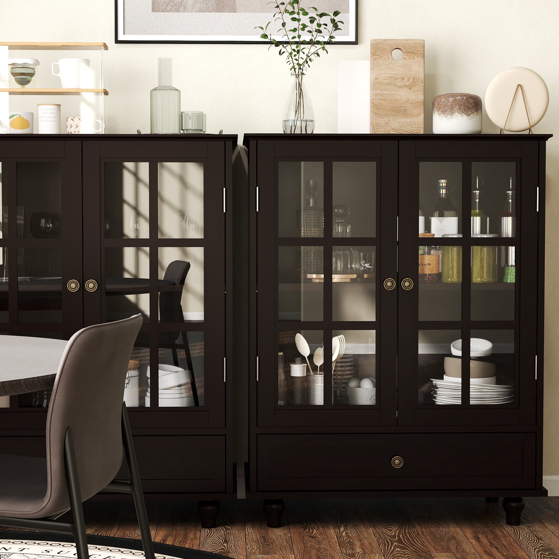 Aukfa Buffet Pantry Cabinet,2 Doors Wood Sideboard Storage Cabinet for Dining Room Hallway Entryway,Black