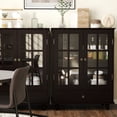 thumbnail image 4 of Minimalist Black Buffet Cabinet with Double Glass Doors and Drawer, Modern Wooden Storage Sideboard Cupboard for Living room, Dining Room Hallway Entryway(Black), 4 of 22