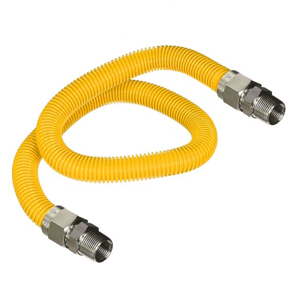 Highcraft GUHD-ZD12-60O Gas Line Hose 5/8'' O.D. x 60'' Length with 3/4 in. MIP Fitting, Yellow Coated Stainless Steel Flexible Connector, 60 Inch