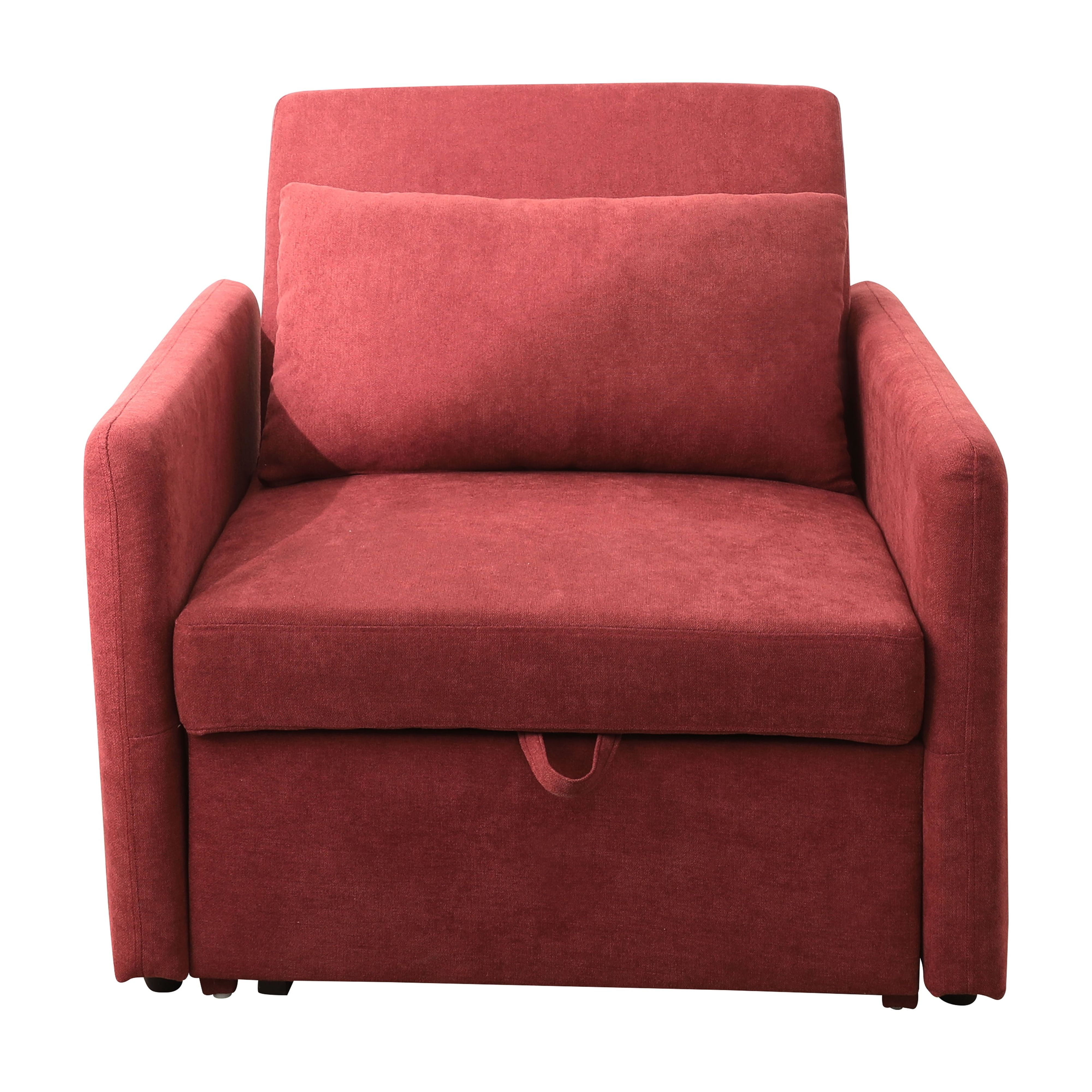 MAYEERTY 36" Modern Upholstered Lint 1-Piece Convertible Sofabed Armchair with Quick-Fold Design for Living Room，Red