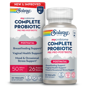 SOLARAY Mycrobiome Complete Probiotic Postnatal - Probiotics for Women Plus Pre and Postbiotic - 50 Billion CFU, 26 Strains - Vegan, Gluten Free - 30 Serv, 30 VegCaps