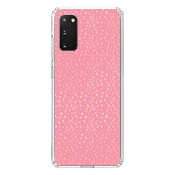 DistinctInk Clear Shockproof Hybrid Case for Galaxy S20 ULTRA / 5G (6.9" Screen) - TPU Bumper, Acrylic Back, Tempered Glass Screen Protector - Pink & Gold Star Pattern