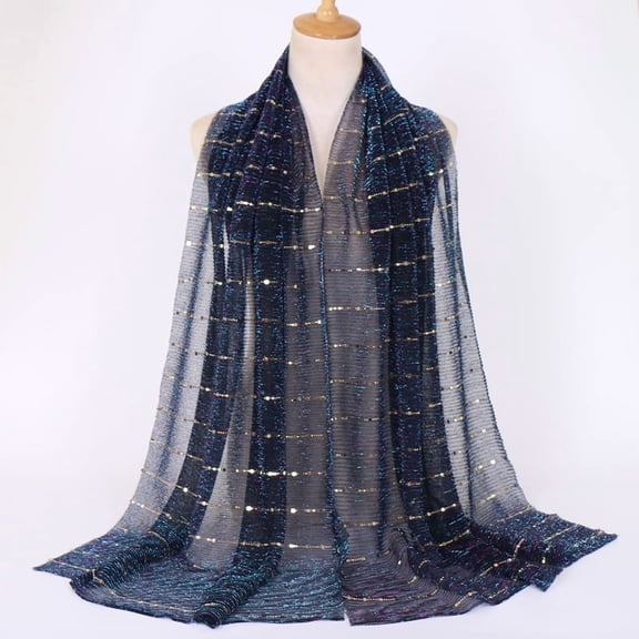 Namzi 180x65cm Sequin Scarf Lightweight Evening Dress Shawl with Sparkling Sequins, Chic Wrap for Parties Special Occasions,Drak Blue