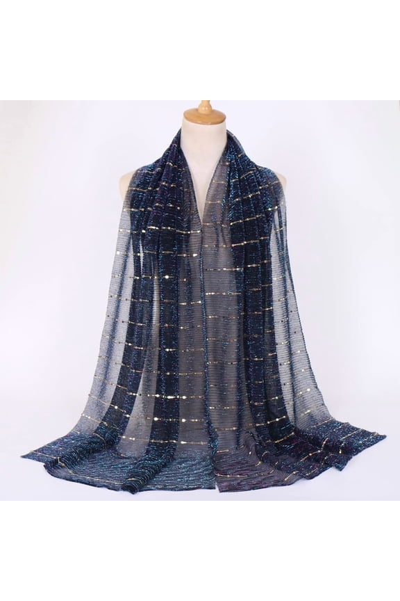 180x65cm Sequin Scarf Lightweight Evening Dress Shawl with Sparkling Sequins, Chic Wrap for Parties Special Occasions,Drak Blue