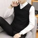 thumbnail image 3 of Chaleco de hombre con cuello en V negro, suéteres de punto beige para hombre, chaleco sin mangas, sudaderas blancas de ajuste holgado, jerséis de tendencia 2024, 3 of 5
