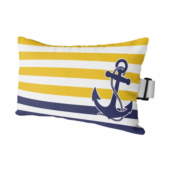 Yellow Striped Outdoor Pillows for Chaise Lounge Chair Waterproof Lumbar Pillows with Insert&Adjustable Strap Beach Headrest Pillow Navy Blue Nautical Anchor Geometric Pillow for Patio Pool 12"x20"