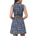 thumbnail image 3 of Vestido sin mangas de longitud a la rodilla con media abertura y cinturón para mujer, estampado floral, L azul, 3 of 5
