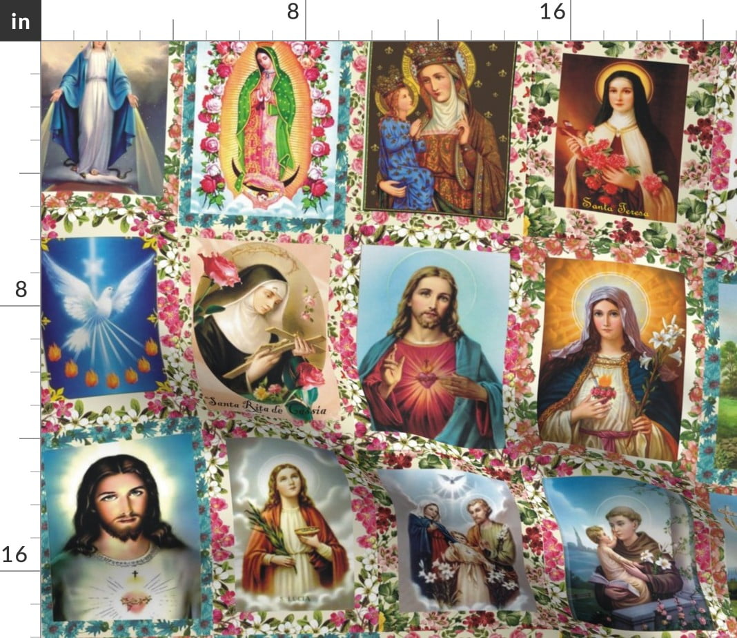 Catholic Saints Religious Collage Jesus Mary Fabric Printed by
