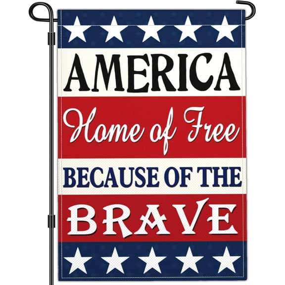 Patriotic Garden Flag Double Sided 12x18 Inch Home of the Free Because of the Brave Outdoor Yard Flag for Independence and Memorial Day Decorations